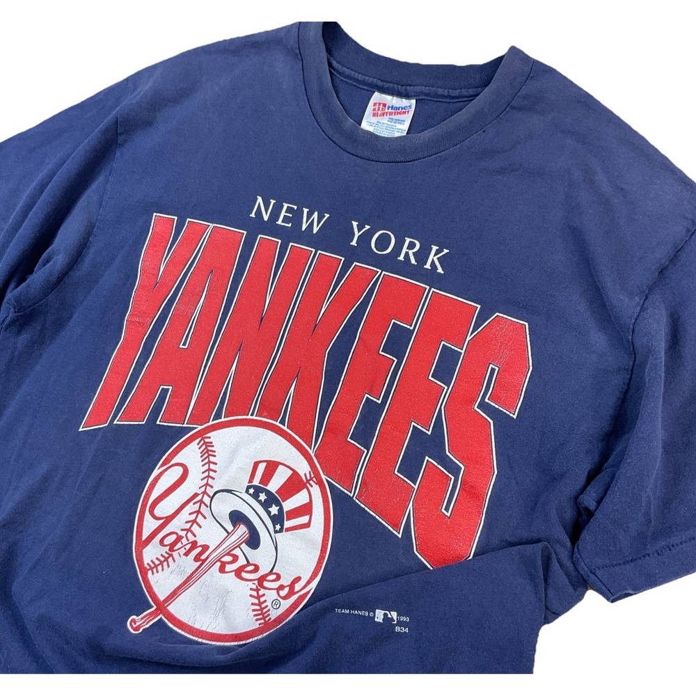 Vintage 1993 New York Yankees‎ T-Shirt Mens L Team Hanes Single Stitch MLB Faded